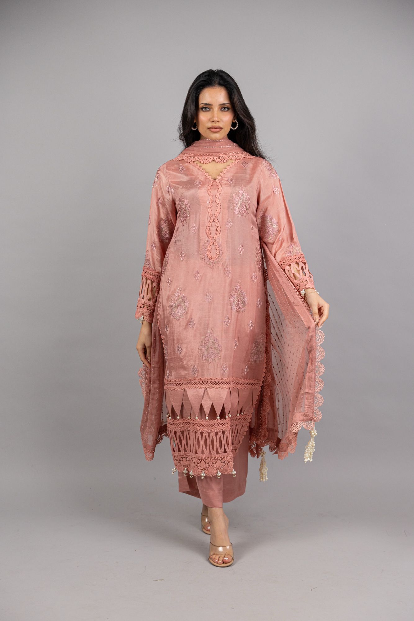 Isabelle – 3PC Tea Pink Raw Silk Ensemble - Eeyapret