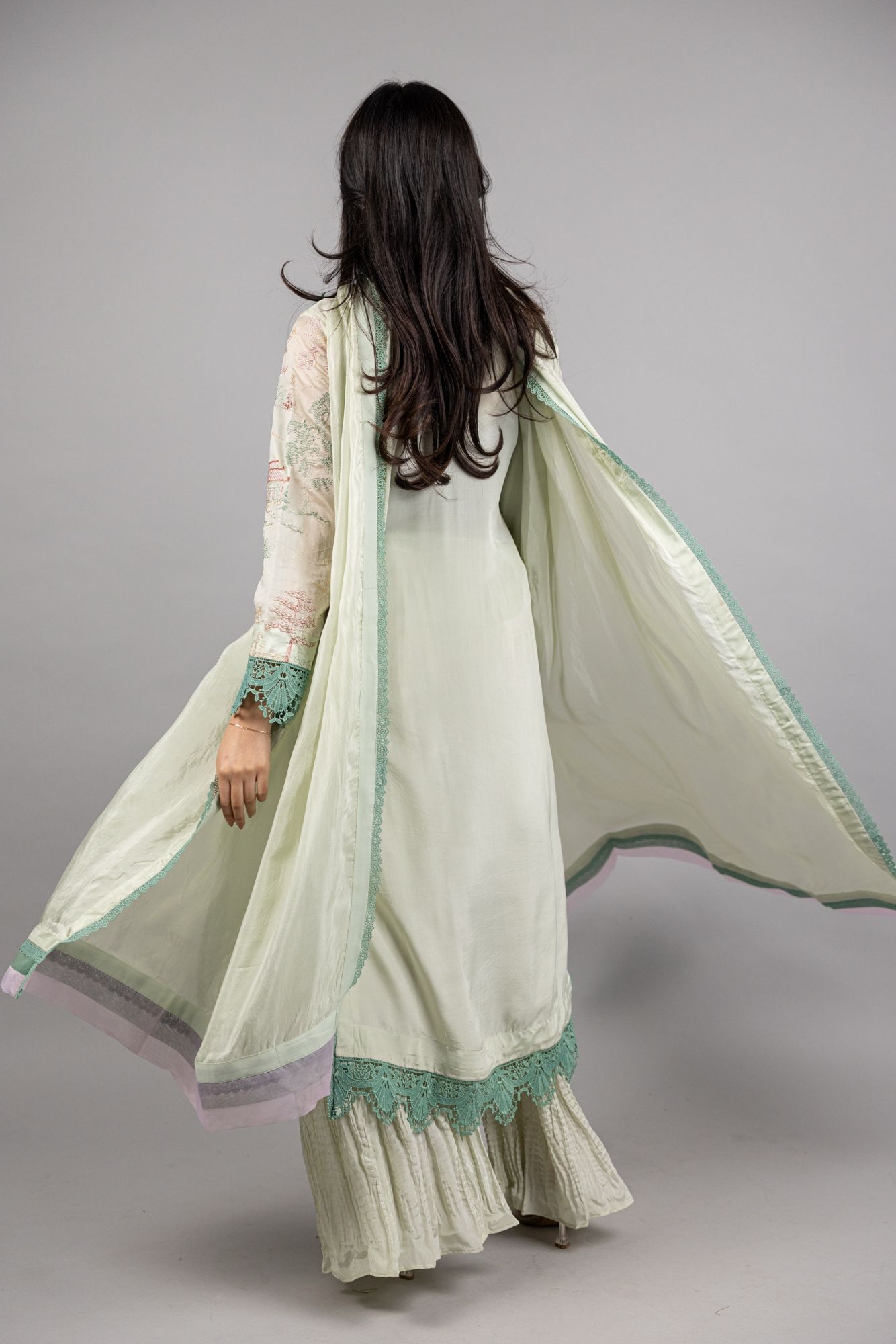 Tabeer – 3PC - Pastel Pistachio Green Raw Silk Ensemble