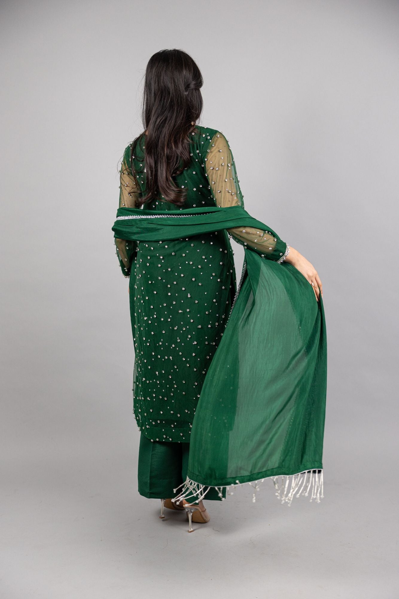 Serene – 3Pc Emerald Green Soft-Net Ensemble - Eeyapret