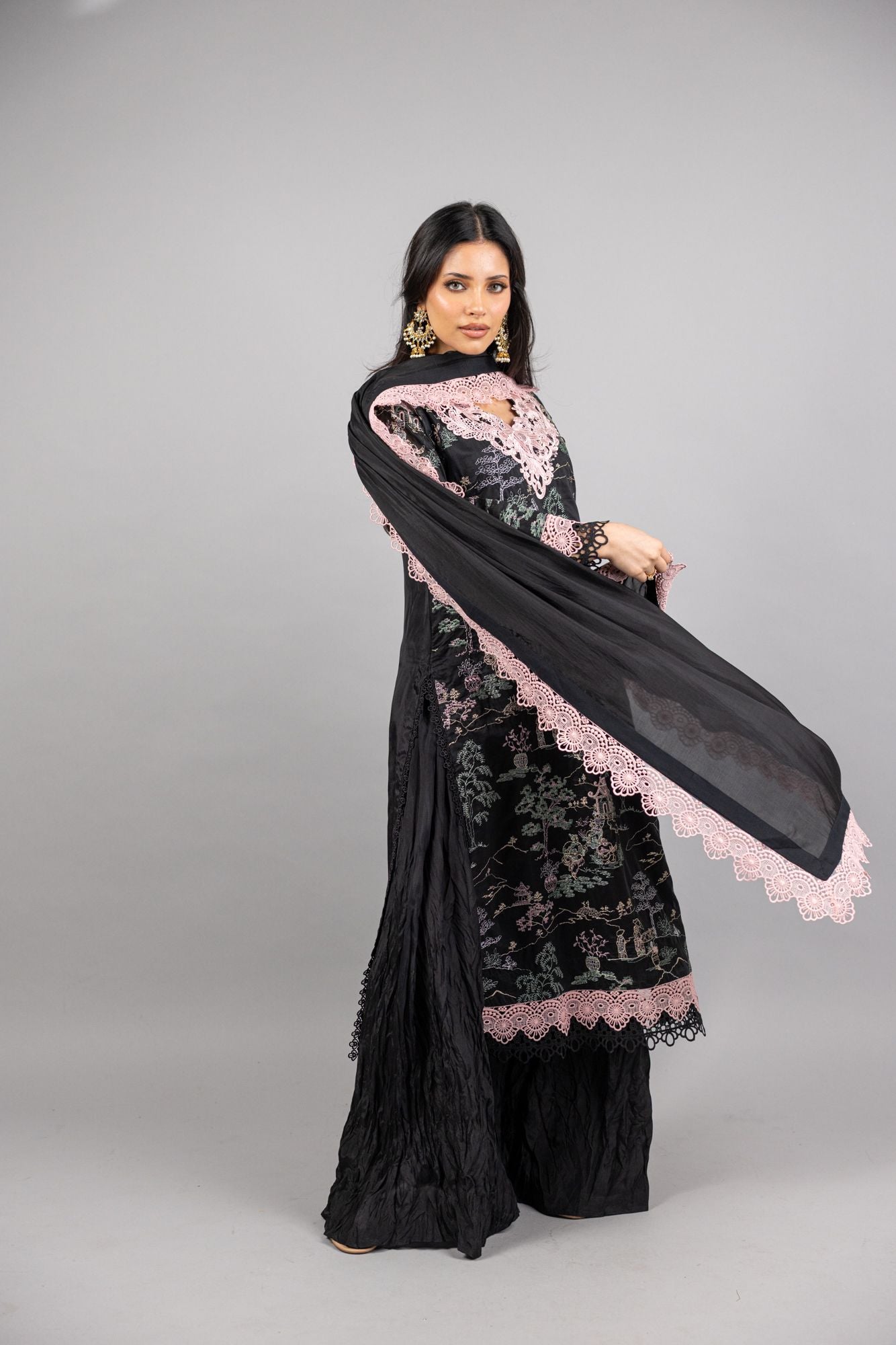 Soraya – 3PC Black Raw Silk Ensemble - Eeyapret