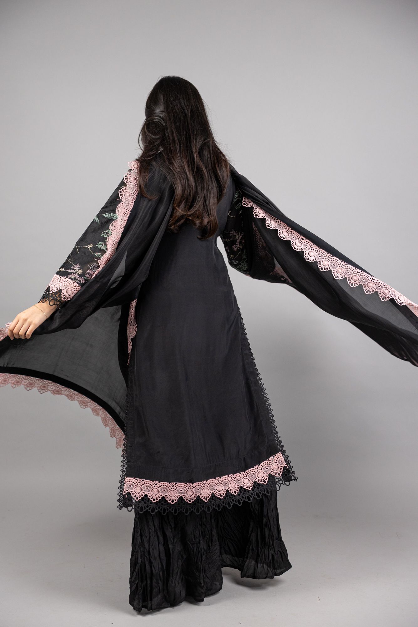 Soraya – 3PC Black Raw Silk Ensemble - Eeyapret