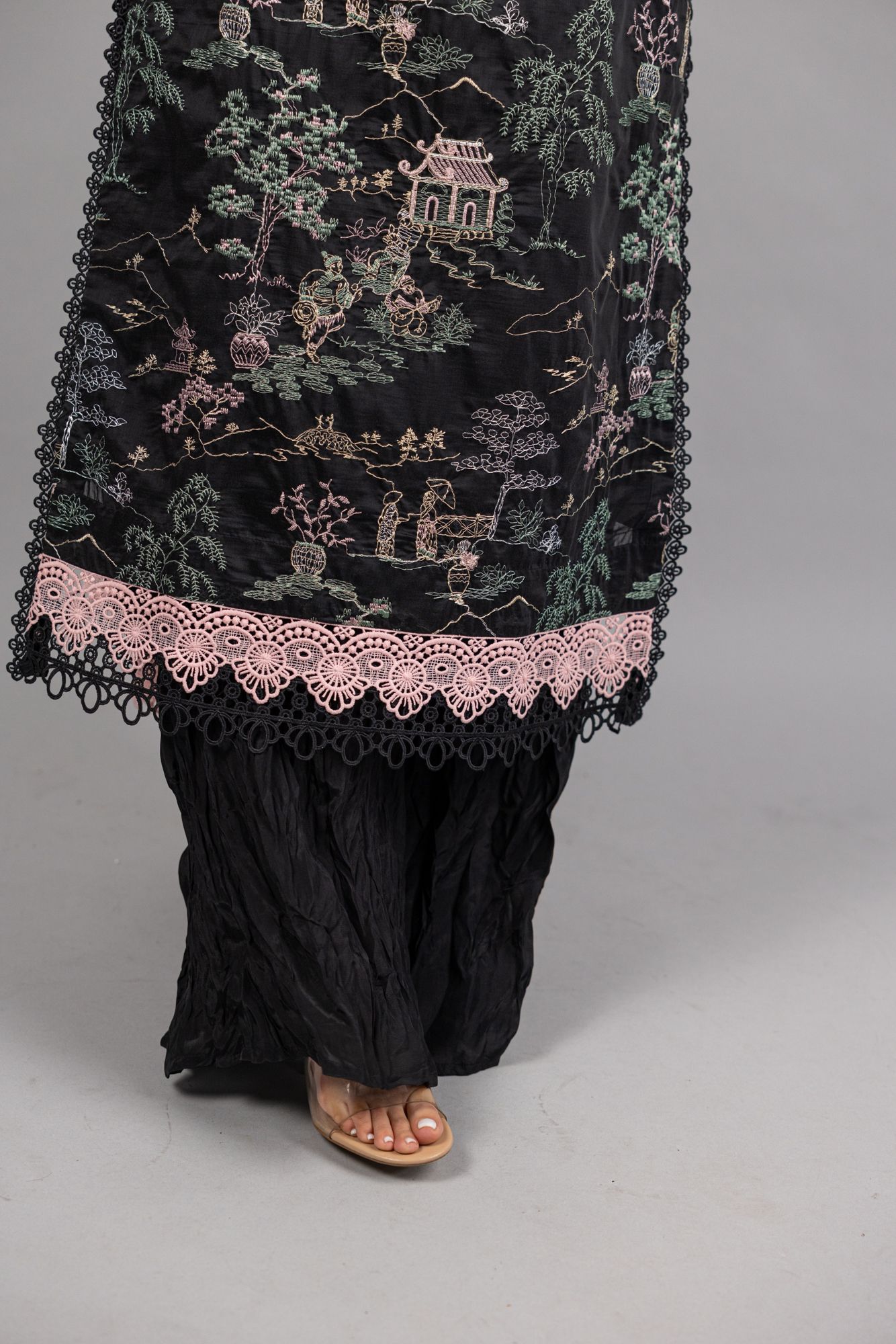 Soraya – 3PC Black Raw Silk Ensemble - Eeyapret