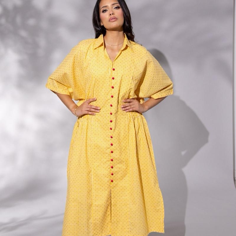 Yellow Floral Print Kaftan Style Co Ord - Three PIECE Kapri trousers, Loose Fit Comfortable Womenswear Cotton