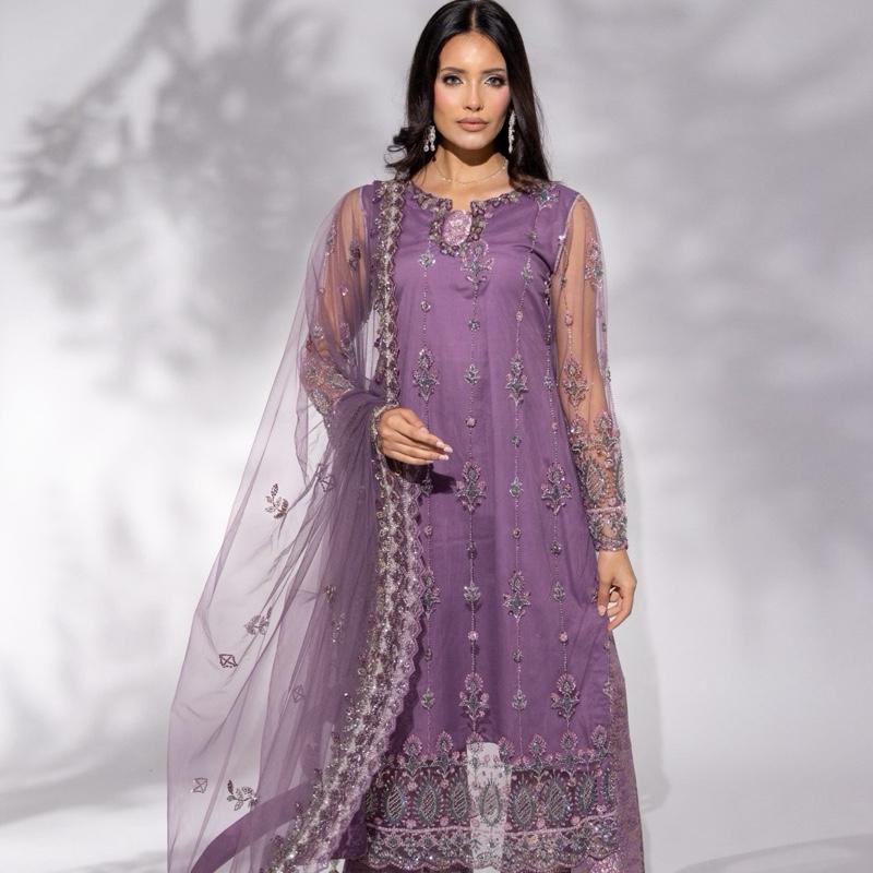 Lilac Crystal Cutdana  with Banarsi Bellbottom - 3PC