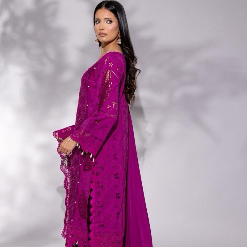 Purple Three Panelled Heavy Sequence and Pearl Embellished - 3PC