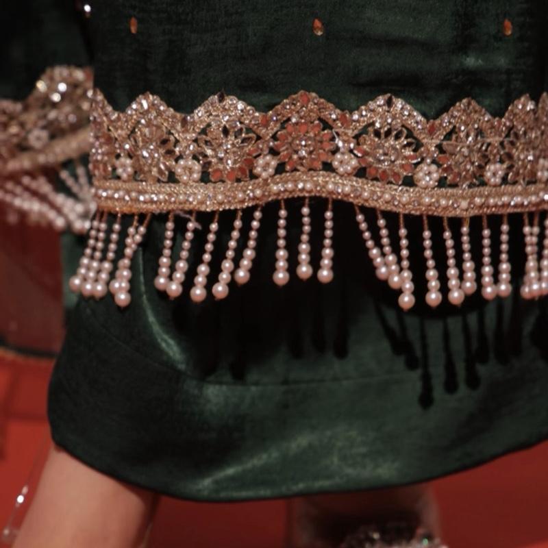 Emerald Green Velvet Silk 3PC - (CHAAKH TASSELS NOT INCLUDED)