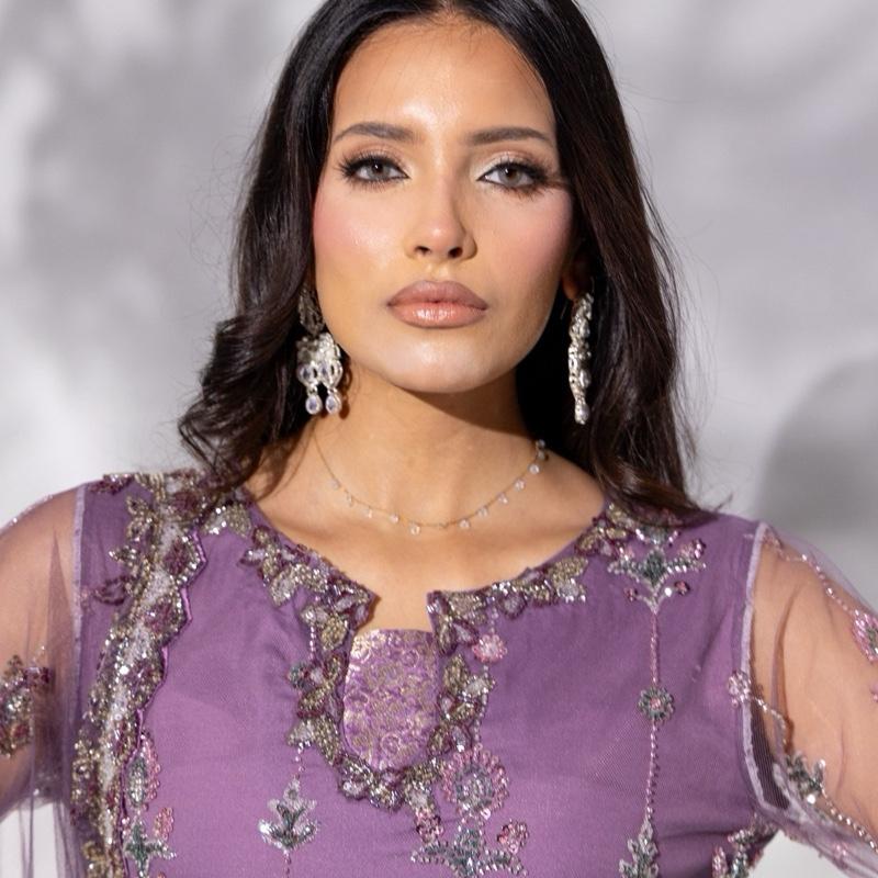 Lilac Crystal Cutdana  with Banarsi Bellbottom - 3PC