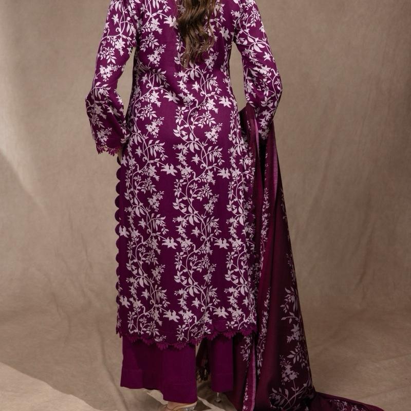 Plum Marina 3PC suit - A beautiful scallop detailed and crystal embellished soft marina suit with plazzo trousers and shawl