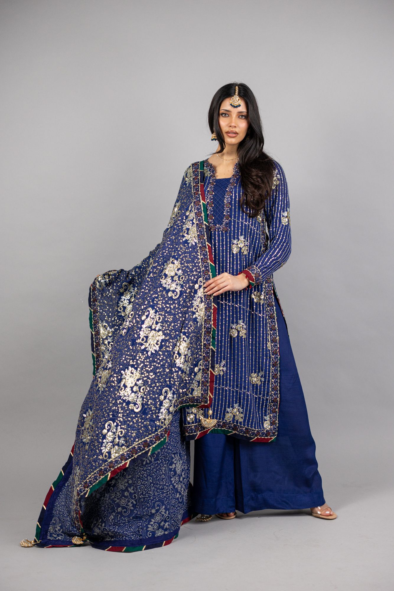 Ellanora – 3PC Royal Navy Blue Raw Silk Ensemble - Eeyapret
