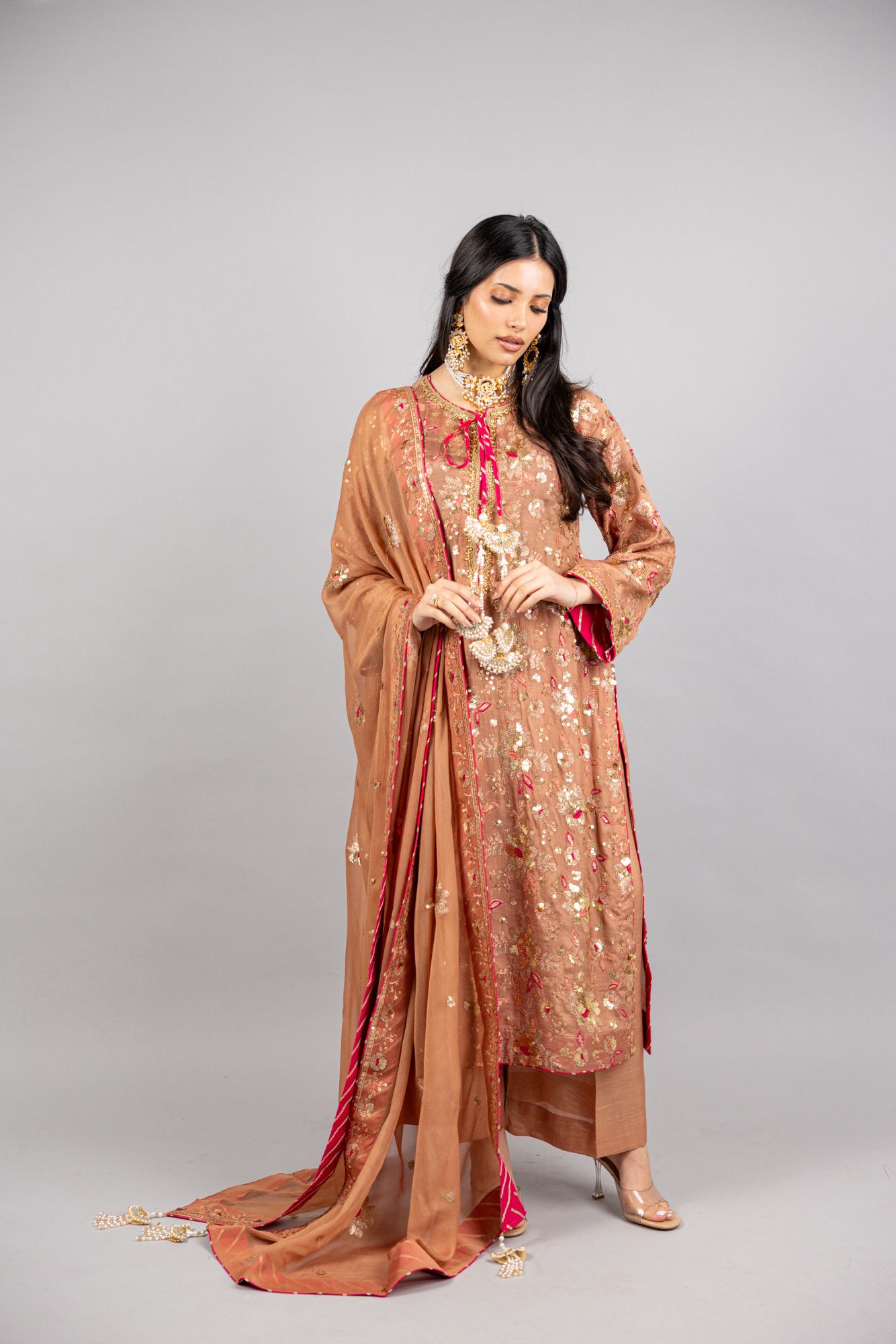 Sahara – Sand Pink Raw Silk Ensemble - Eeyapret