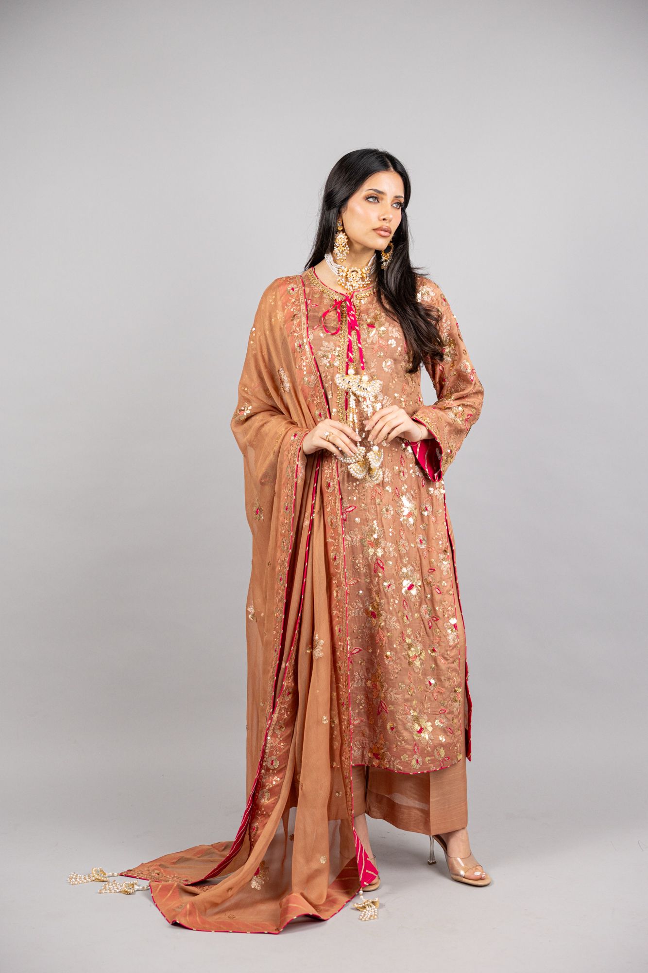 Sahara – Sand Pink Raw Silk Ensemble - Eeyapret