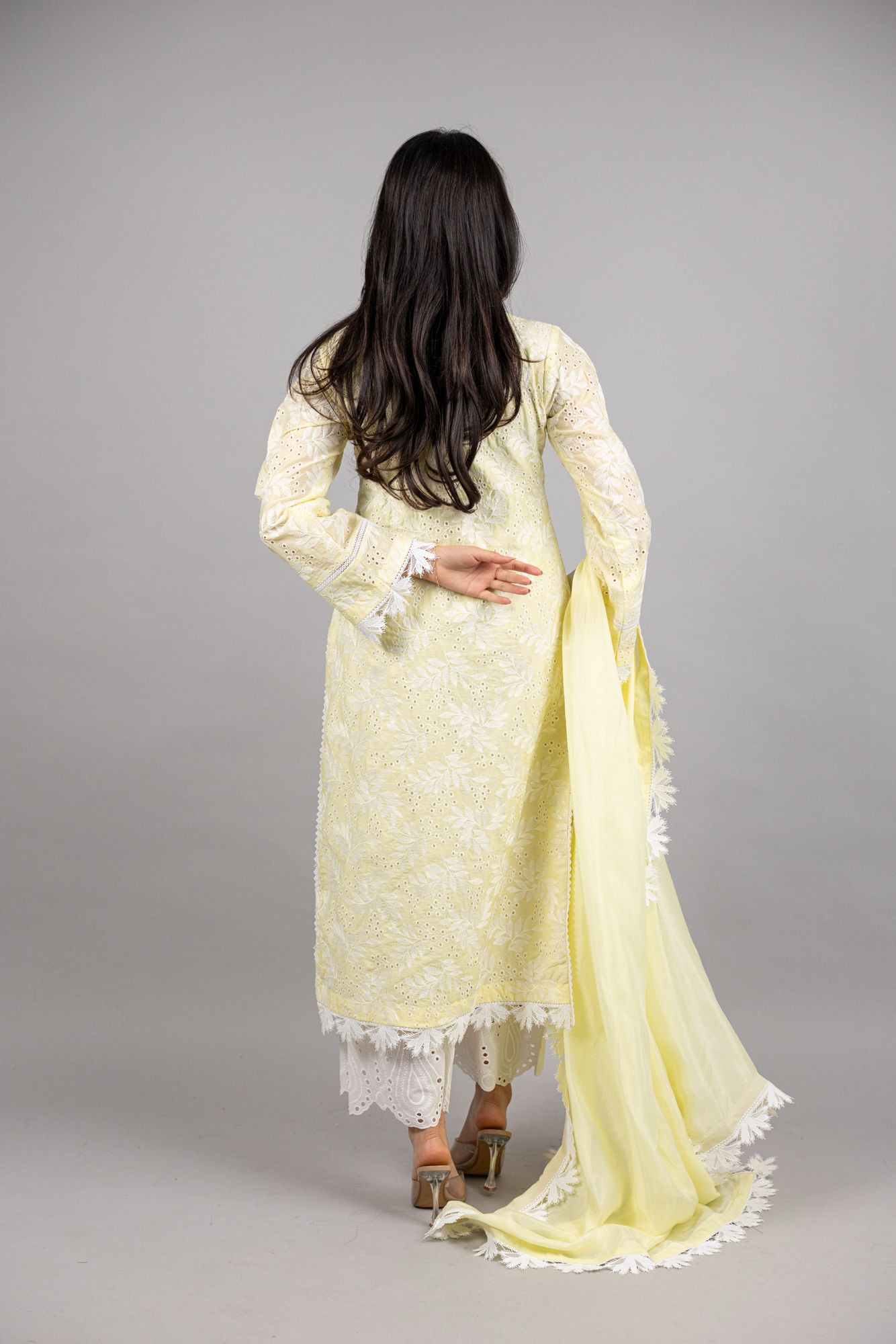 Arabelle – 3PC Pastel Yellow White Chicken Kari Ensemble - Eeyapret