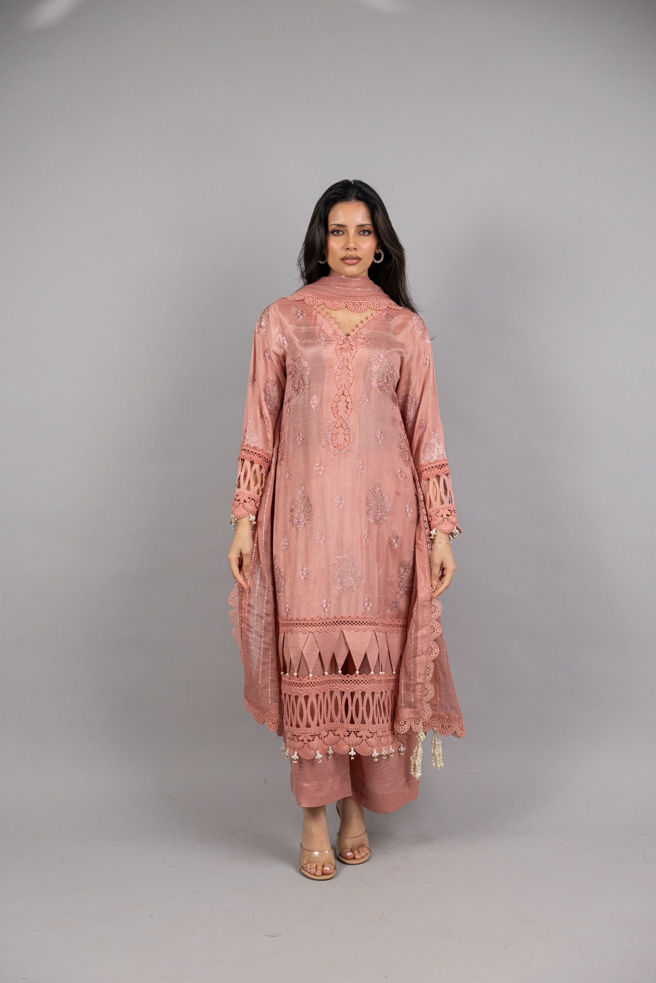 Isabelle – 3PC Tea Pink Raw Silk Ensemble - Eeyapret