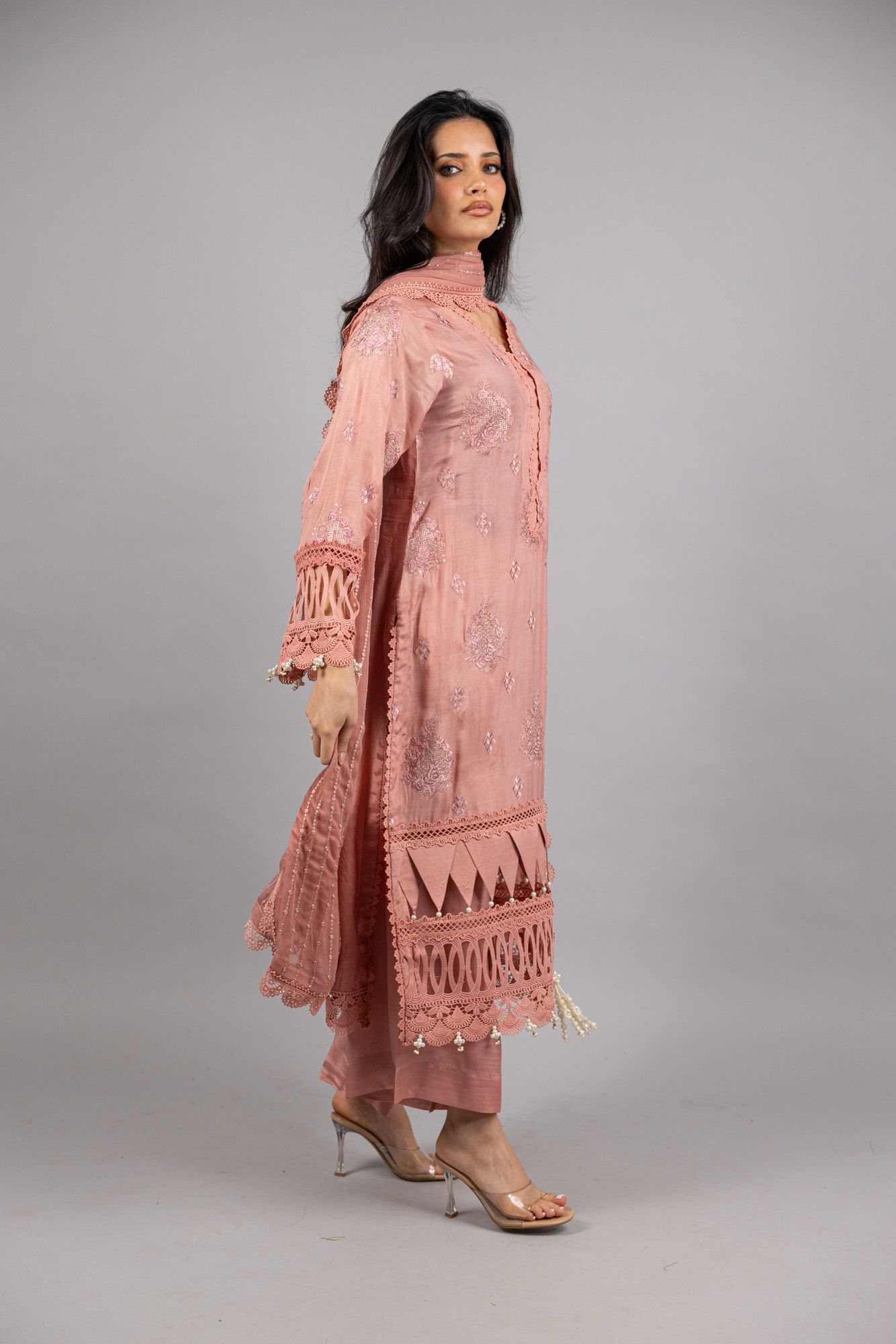 Isabelle – 3PC Tea Pink Raw Silk Ensemble - Eeyapret