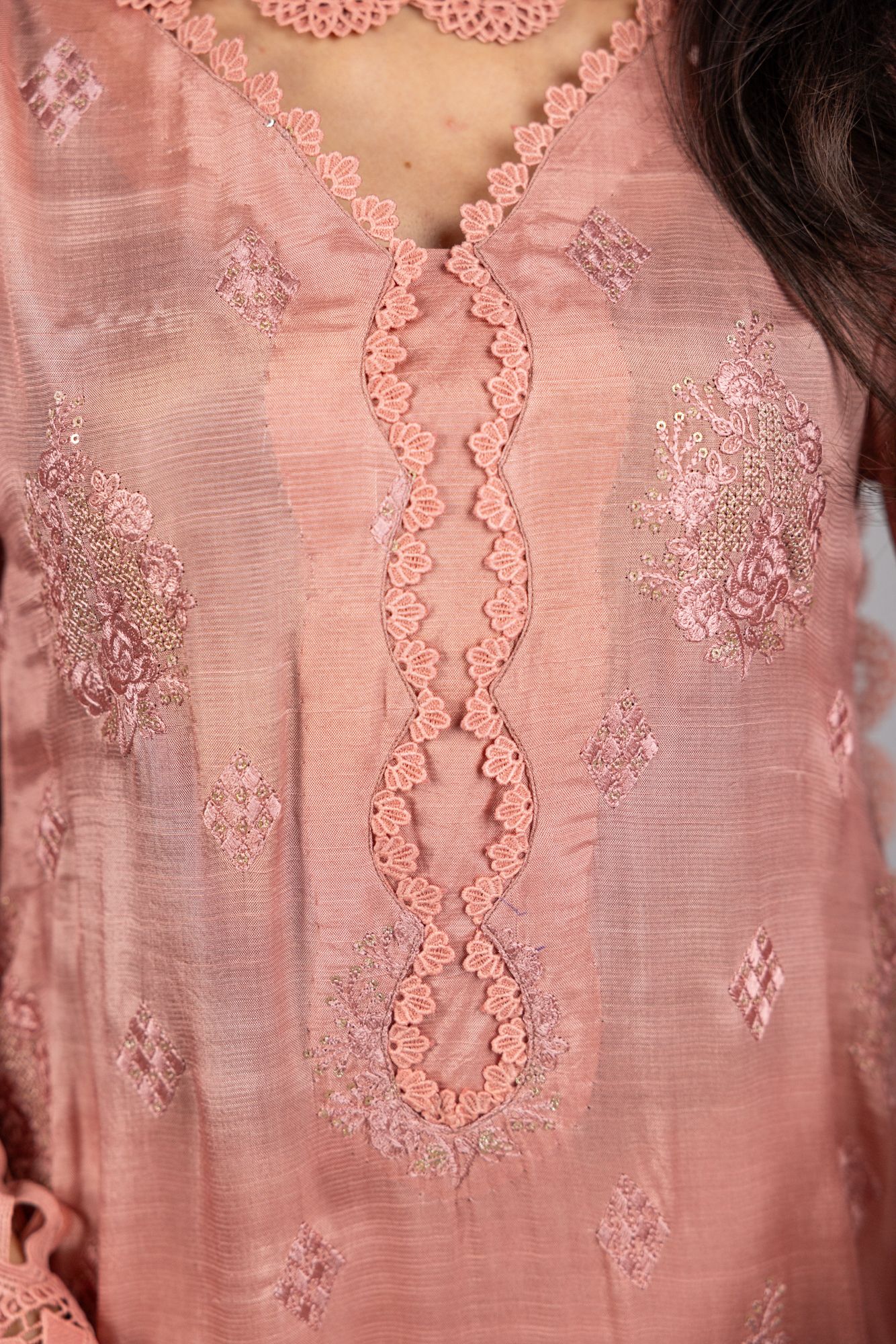Isabelle – 3PC Tea Pink Raw Silk Ensemble - Eeyapret
