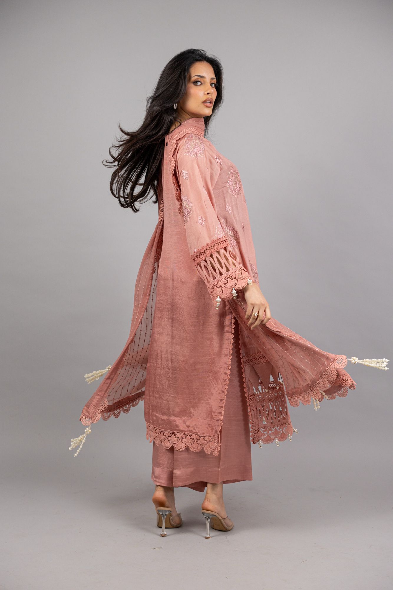 Isabelle – 3PC Tea Pink Raw Silk Ensemble - Eeyapret