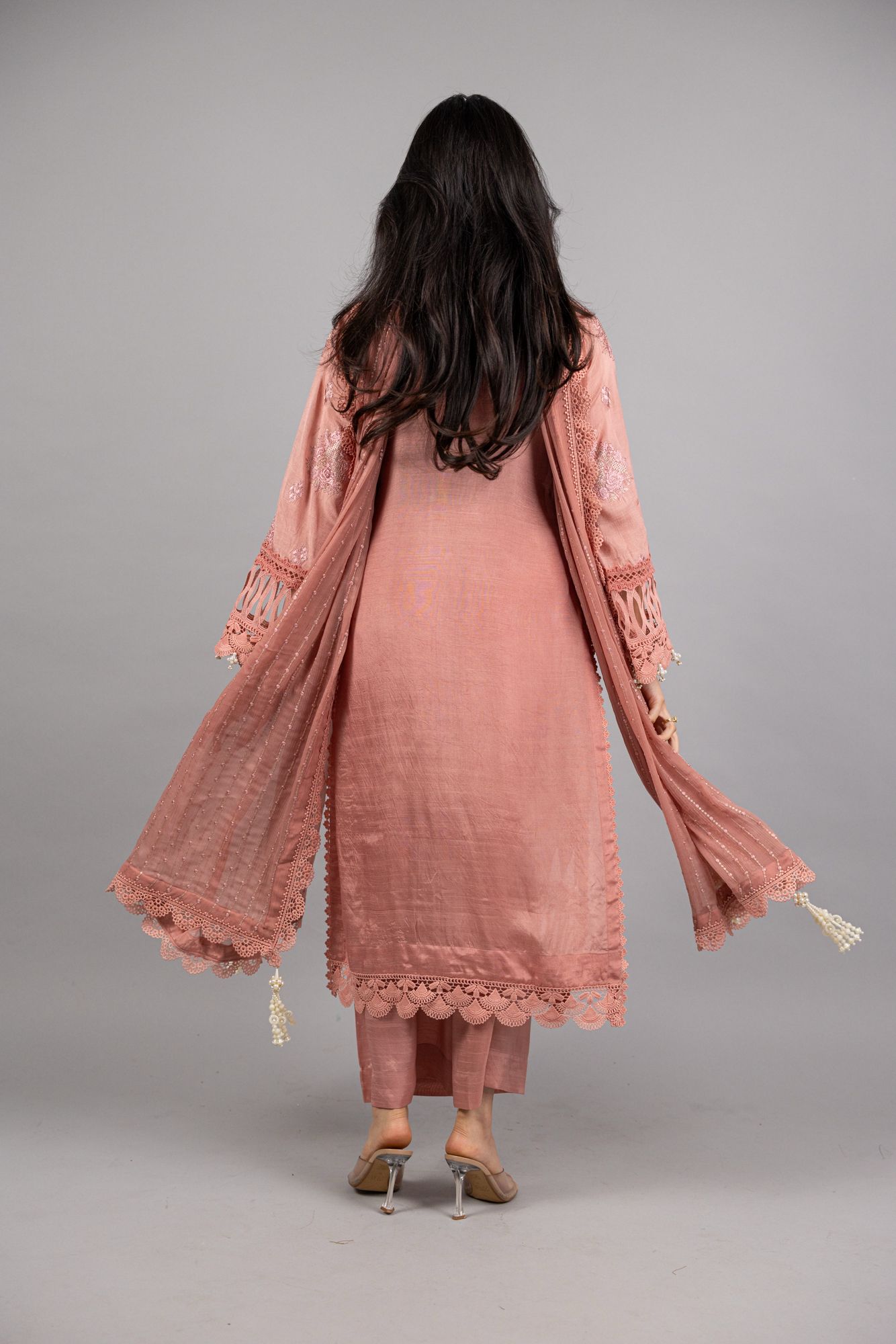 Isabelle – 3PC Tea Pink Raw Silk Ensemble - Eeyapret