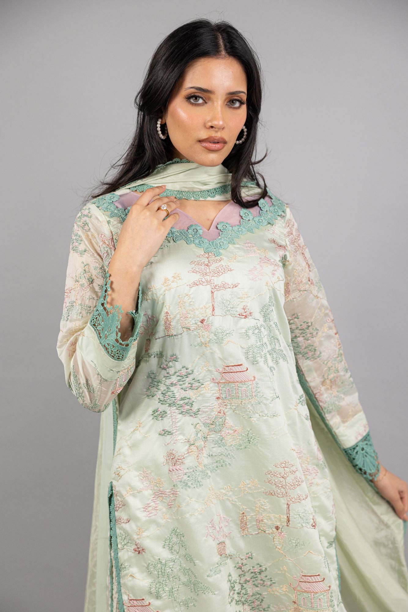 Tabeer – 3PC - Pastel Pistachio Green Raw Silk Ensemble