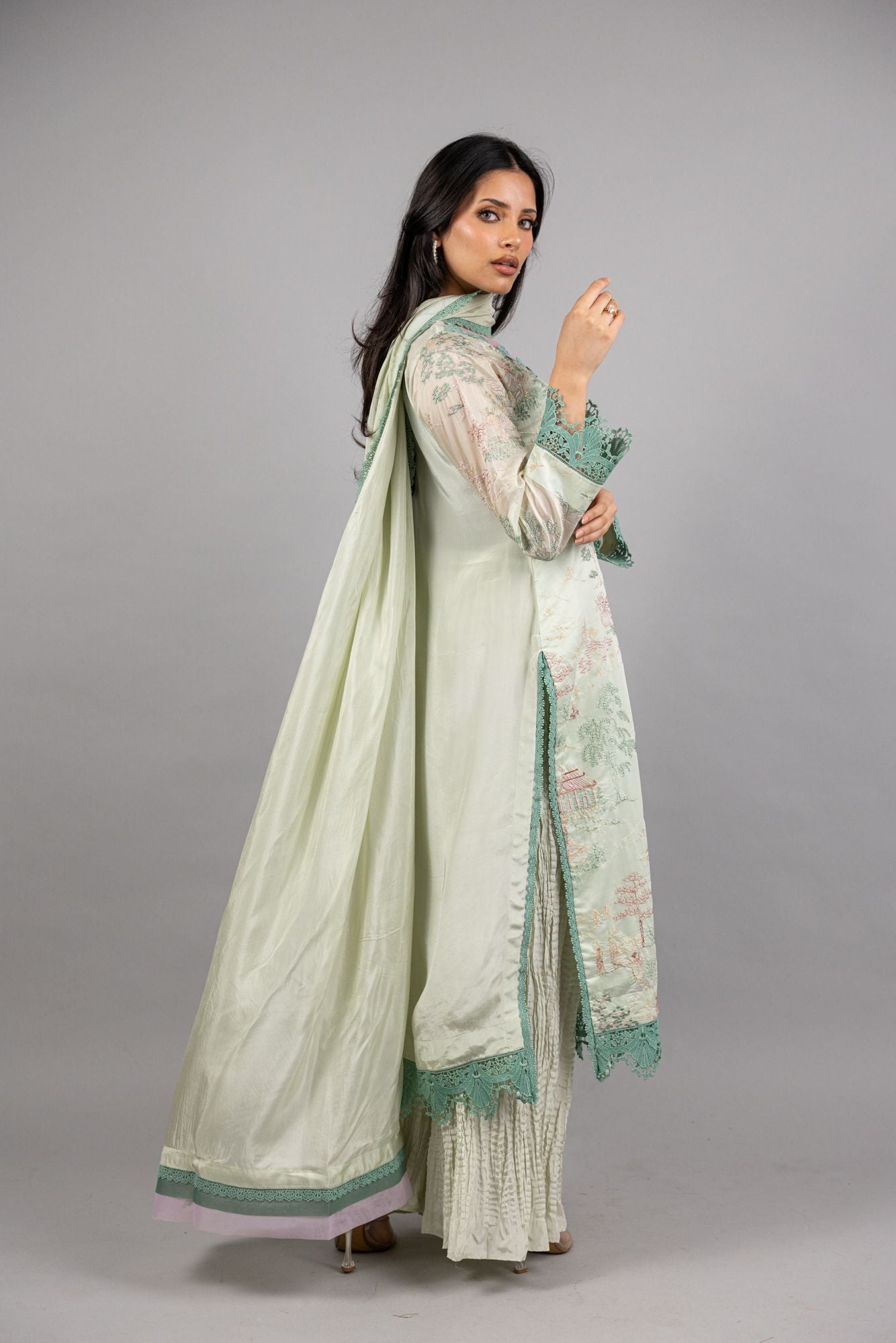 Tabeer – 3PC - Pastel Pistachio Green Raw Silk Ensemble