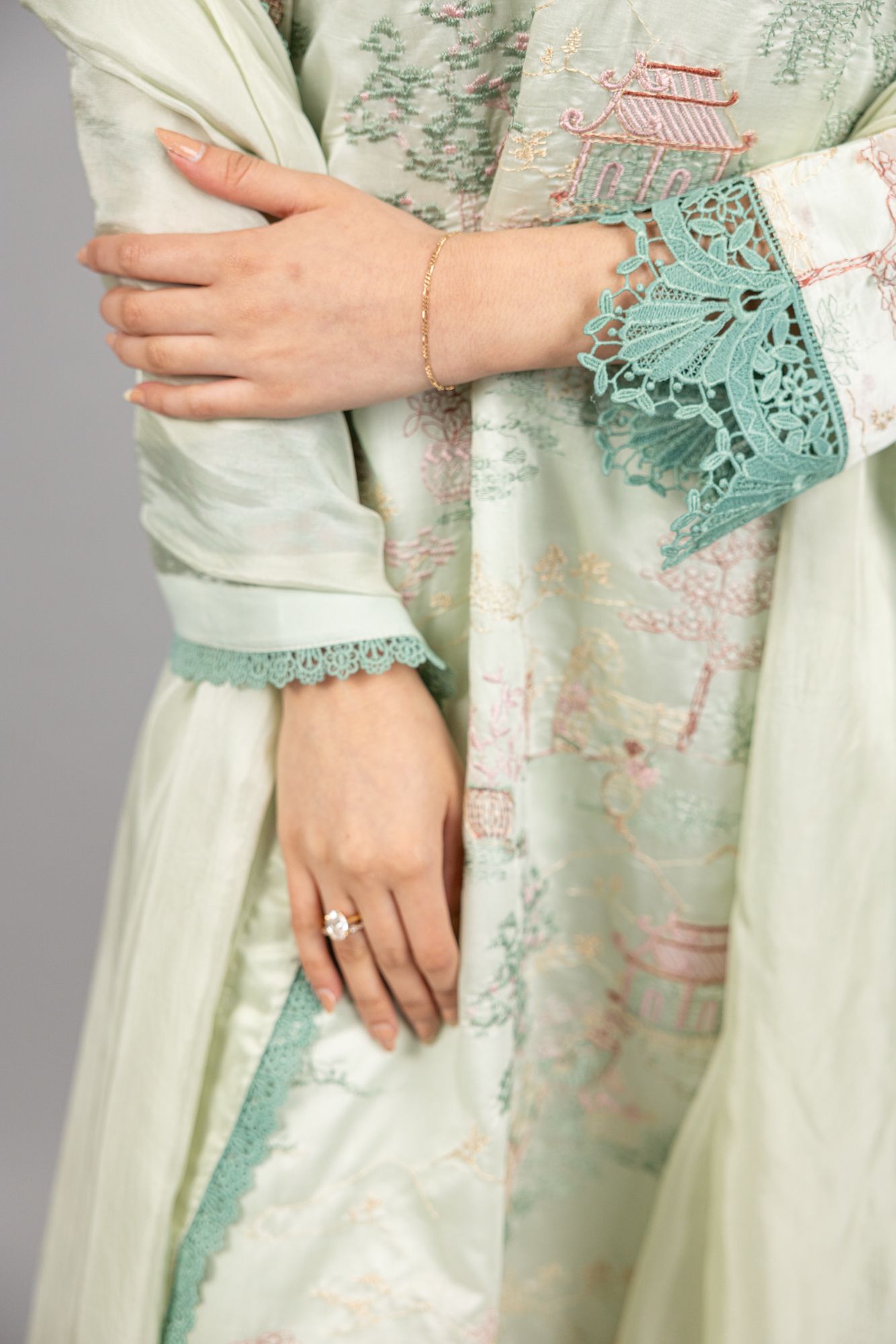 Tabeer – 3PC - Pastel Pistachio Green Raw Silk Ensemble