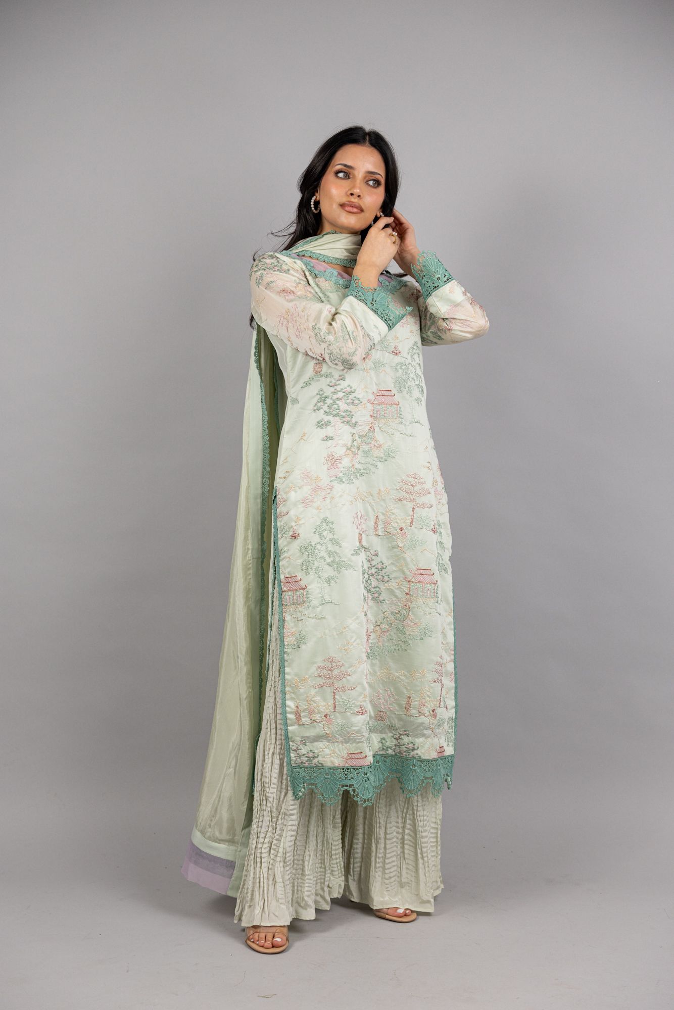 Tabeer – 3PC - Pastel Pistachio Green Raw Silk Ensemble