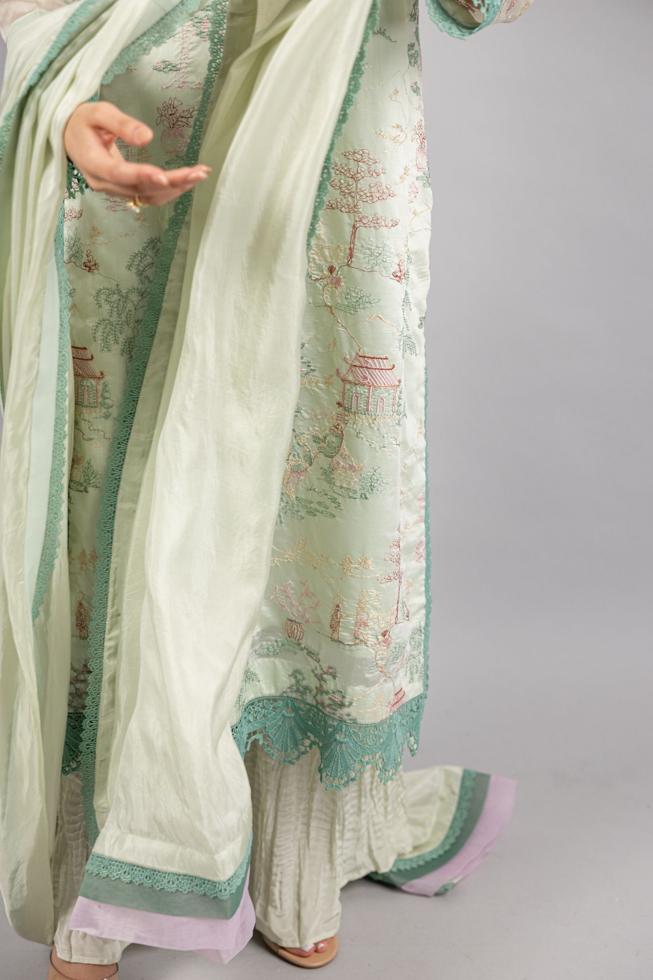 Tabeer – 3PC - Pastel Pistachio Green Raw Silk Ensemble
