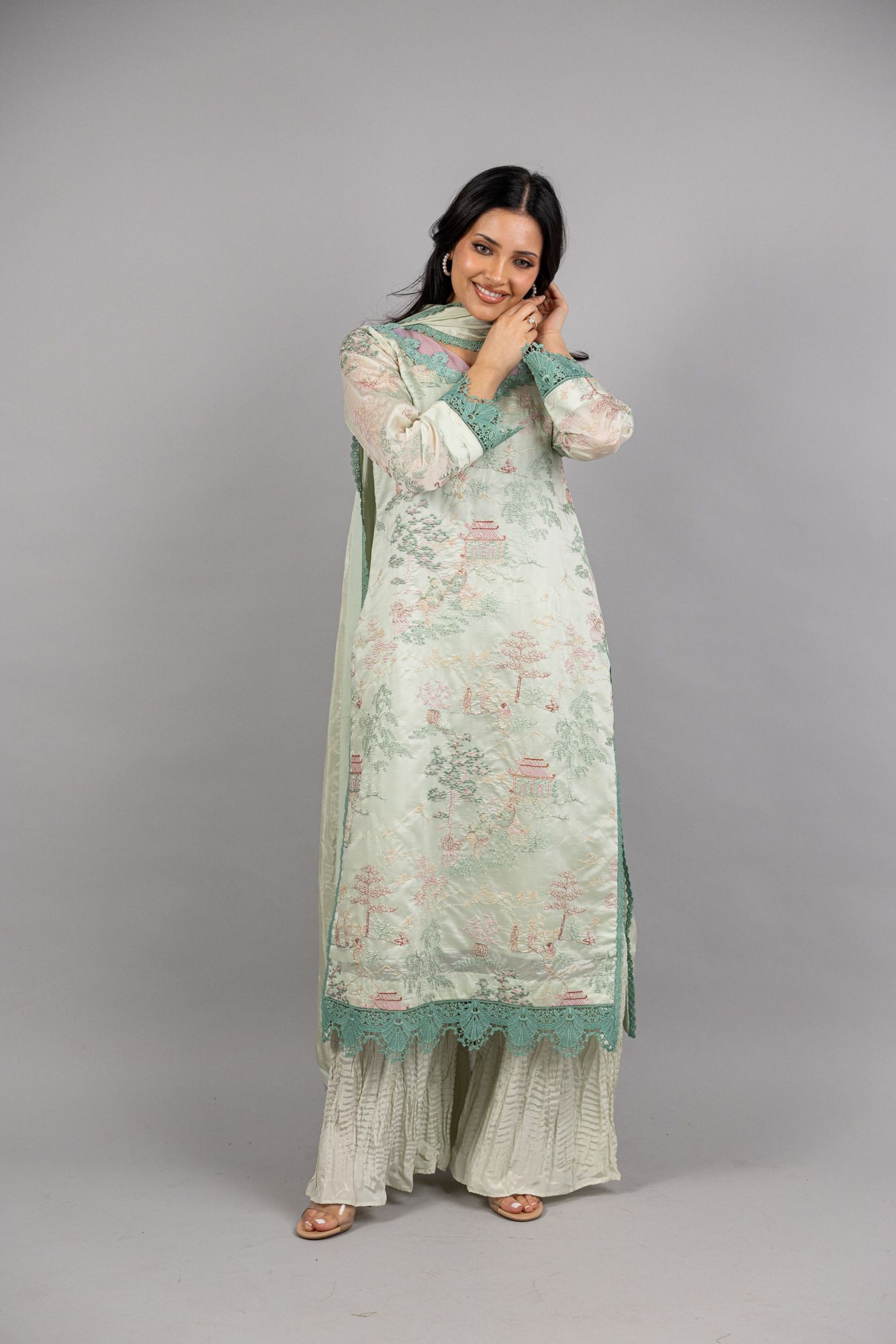 Tabeer – 3PC - Pastel Pistachio Green Raw Silk Ensemble