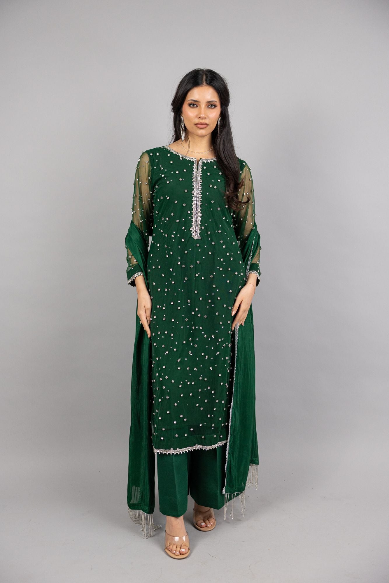 Serene – 3Pc Emerald Green Soft-Net Ensemble - Eeyapret