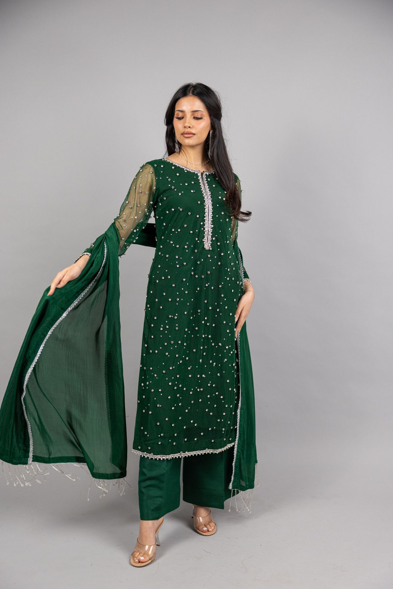 Serene – 3Pc Emerald Green Soft-Net Ensemble - Eeyapret