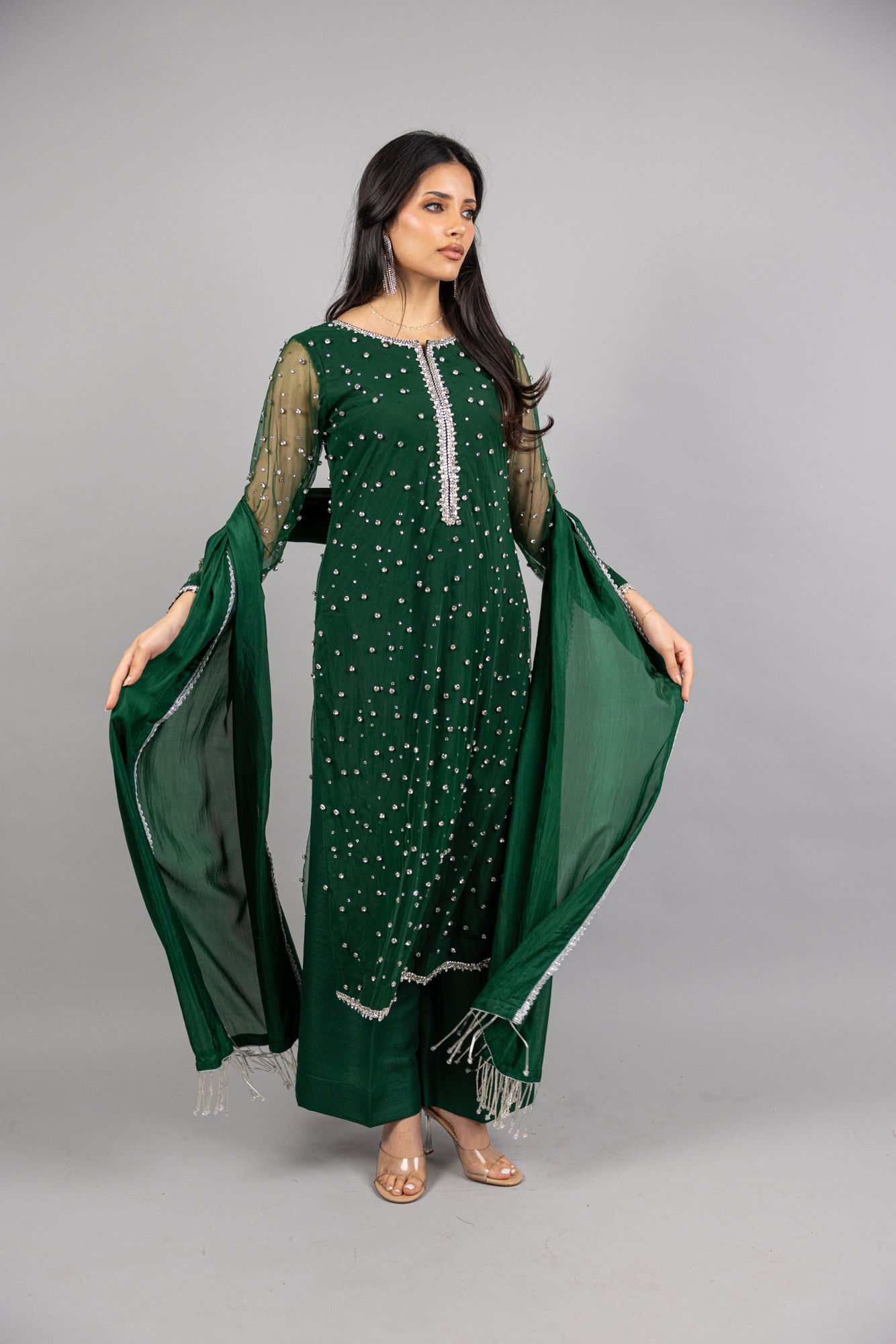 Serene – 3Pc Emerald Green Soft-Net Ensemble - Eeyapret