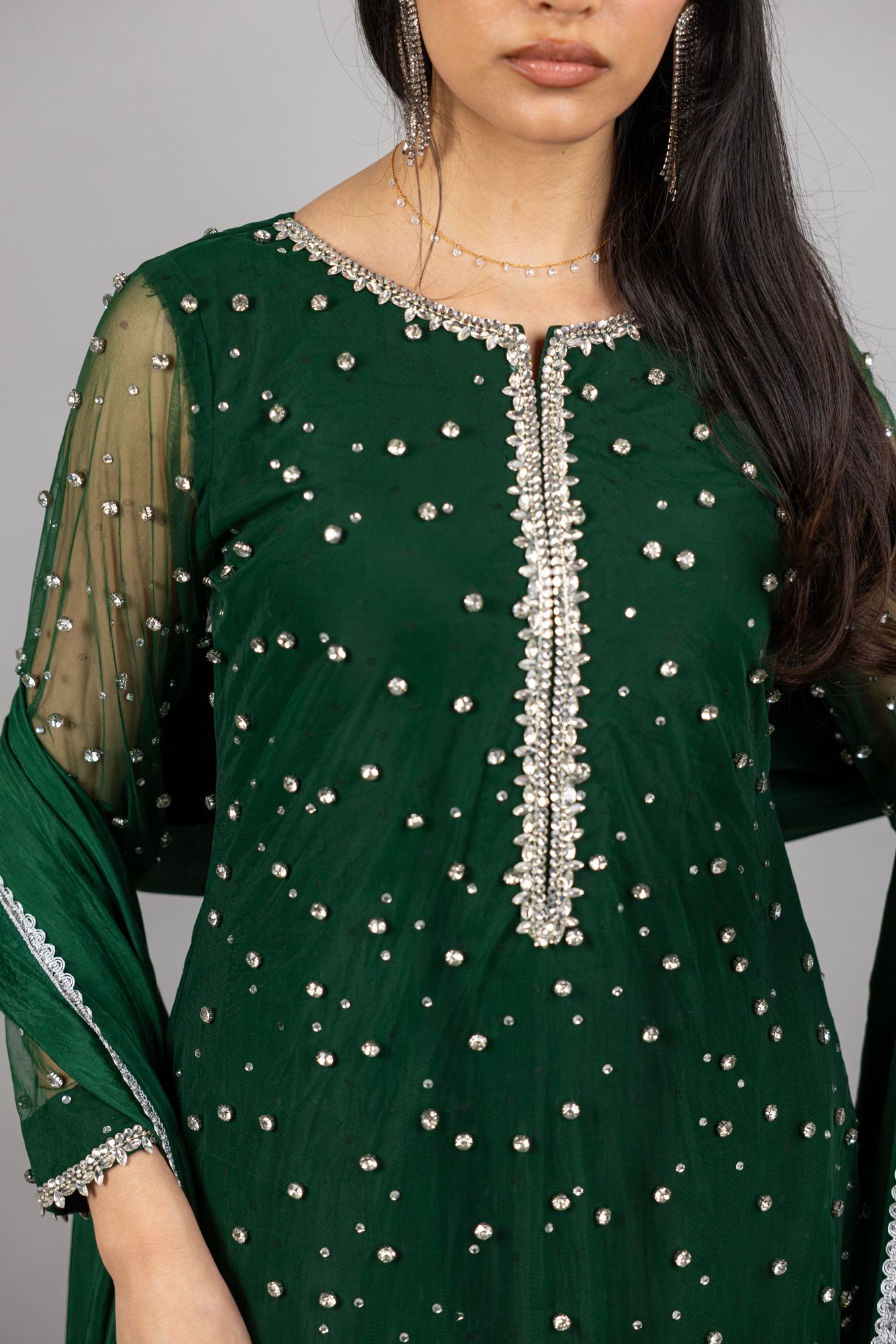 Serene – 3Pc Emerald Green Soft-Net Ensemble - Eeyapret