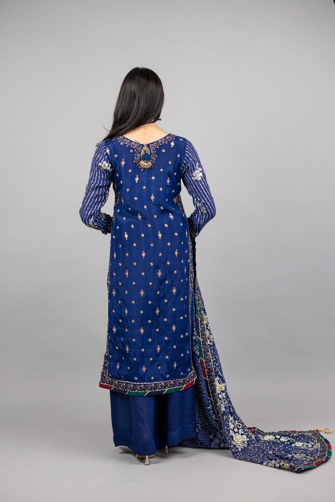 Ellanora – 3PC Royal Navy Blue Raw Silk Ensemble - Eeyapret