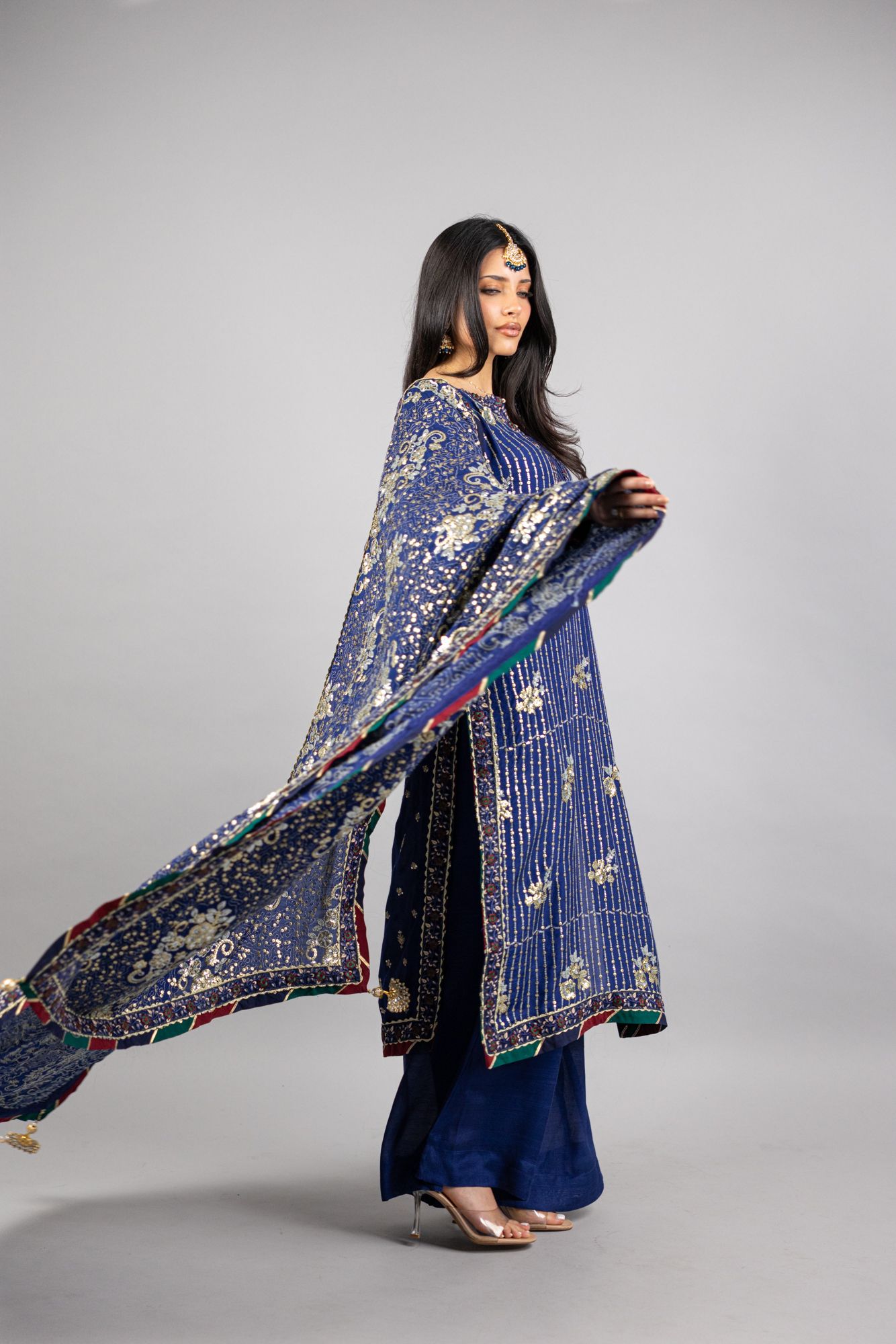 Ellanora – 3PC Royal Navy Blue Raw Silk Ensemble - Eeyapret