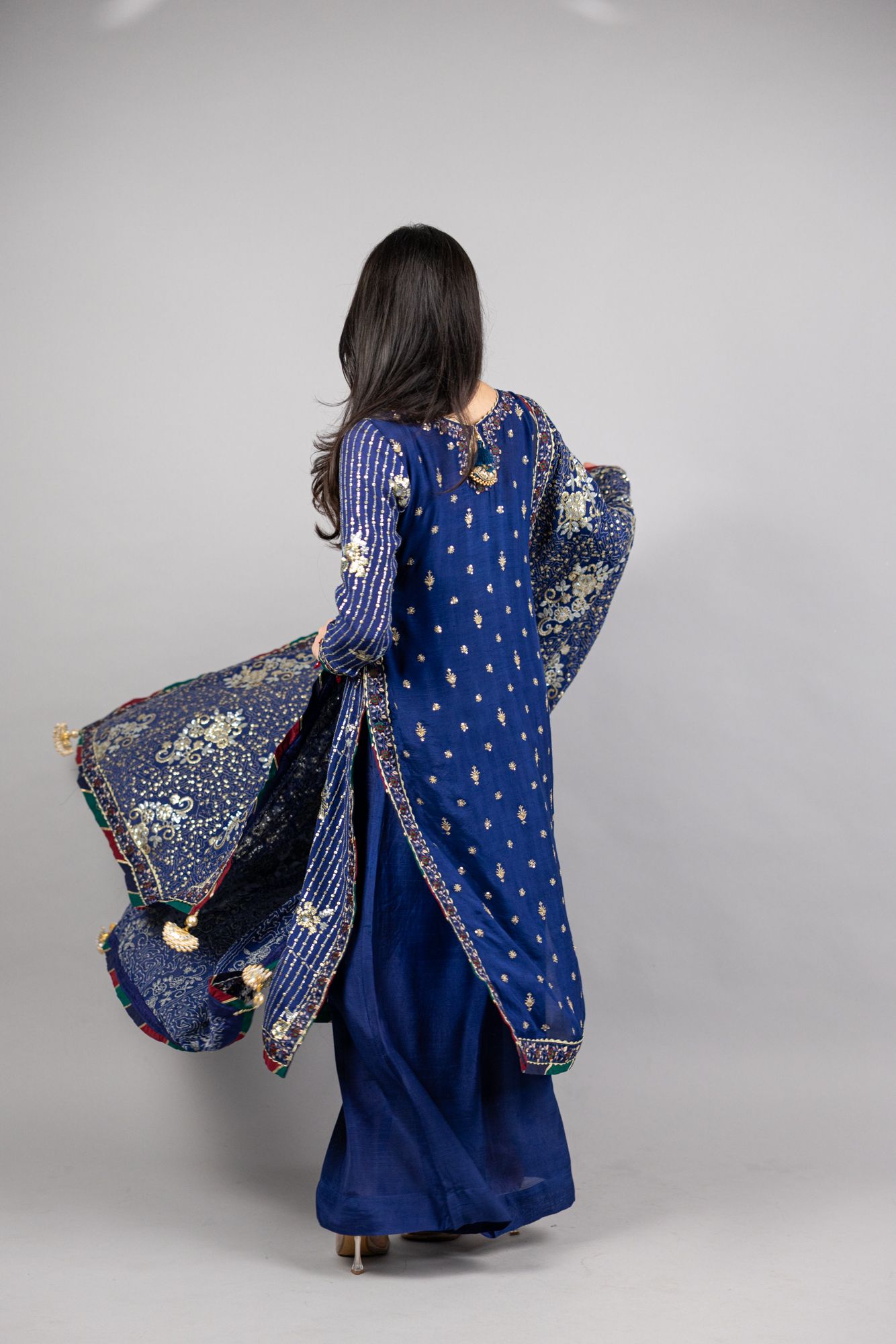 Ellanora – 3PC Royal Navy Blue Raw Silk Ensemble - Eeyapret
