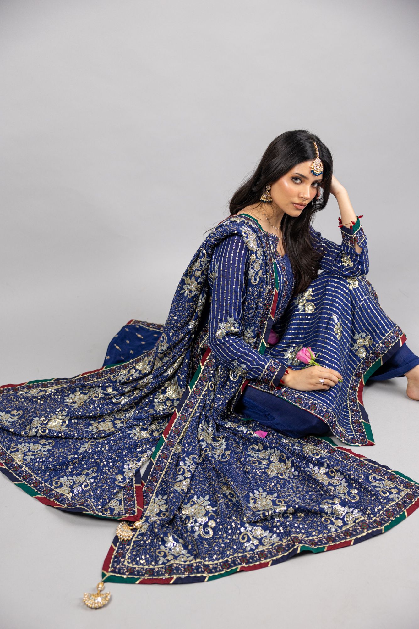 Ellanora – 3PC Royal Navy Blue Raw Silk Ensemble - Eeyapret